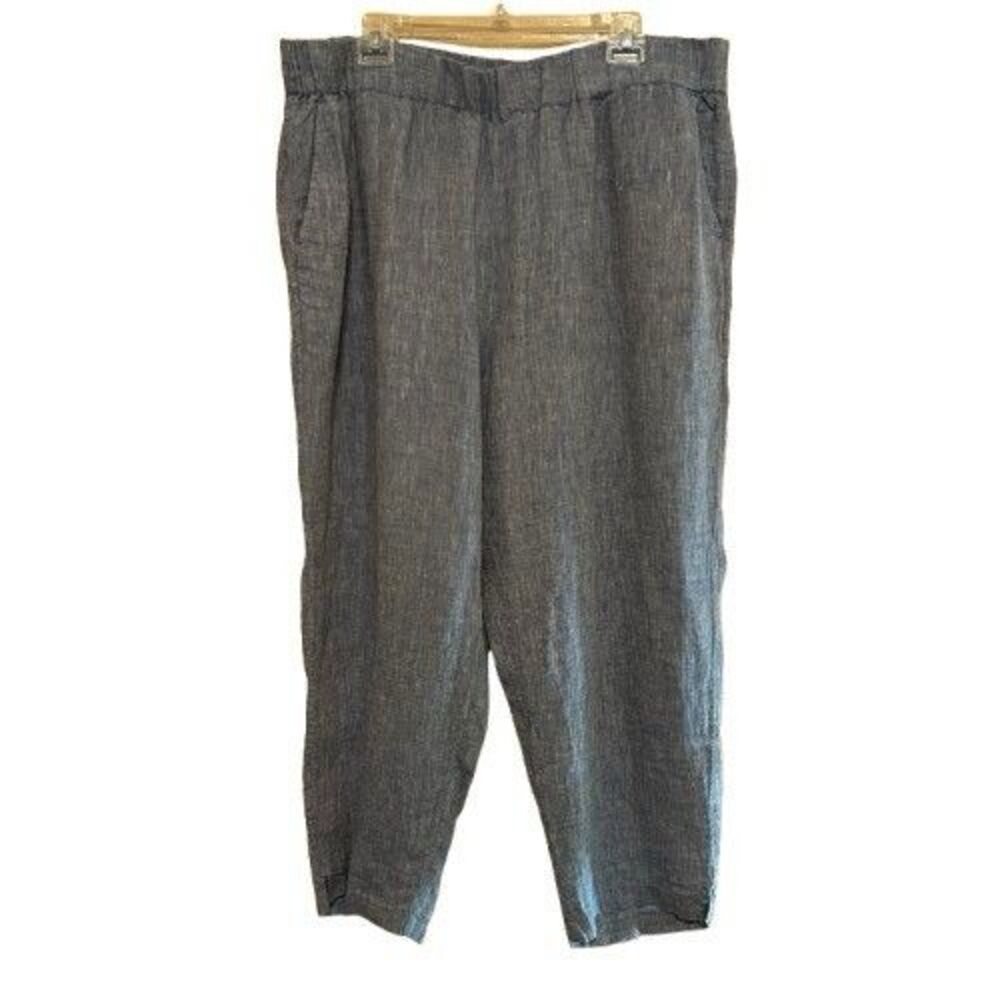 Haven Well Within 100% Linen Pants Womens XXL Blue Ankle Elastic Waist Casual